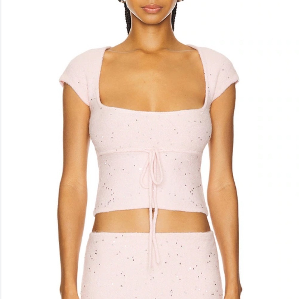 Danielle Guizio Miki Sequin Knit Sweater Top Ballet Slipper Pink Medium NWT